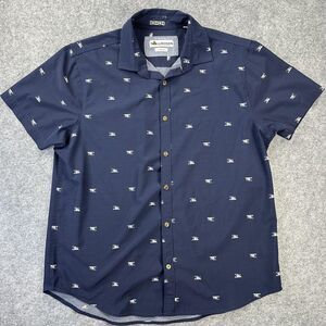 Tallwoods Shirt Mens Large Navy Blue Stretch Short Sleeve Button Up Camping